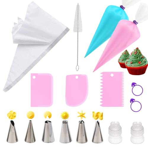 39Pcs Piping Bags and Tips Set, Cake Decorating Supplies for Baking with Disposable Pastry Bags and Tips,Silicone Rings,Converters,Cake Decor Tools for Cream Frosting,Cookie Icing Cakes Cupcakes -  HONTOUSIP