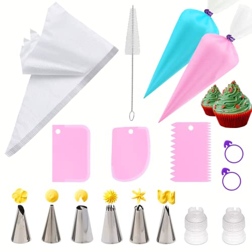39Pcs Piping Bags and Tips Set, Cake Decorating Supplies for Baking with Disposable Pastry Bags and Tips,Silicone Rings,Converters,Cake Decor Tools for Cream Frosting,Cookie Icing Cakes Cupcakes