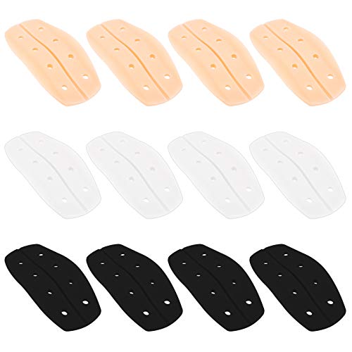 12 Stück BH Schulterpolster Silikon, BH Gurt Kissen Trägerpolster Trägerkissen BH Polster Weiche BH Gurt Halter Atmungsaktiv Antirutsch BH Träger Kissen Pads (Schwarz, Weiß, Hautfarben) Cover