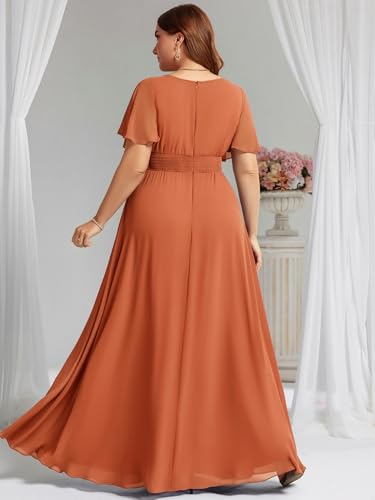 Image of Ever-Pretty Plus Elegant Formal Dresses for Curvy Women Round Neck Short Sleeves Chiffon Bridesmaid Mother of The Bride Dress