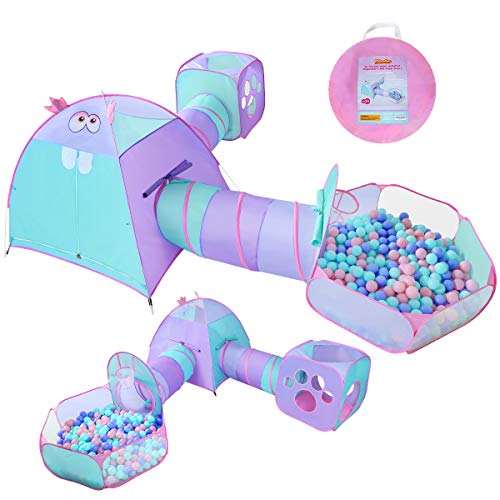 Kidoodler 5pc Ball Pit Tent with Tunnel, Play Tent with Crawl Tunnel, Gift for Girls Boys Babies Toddlers, Indoor & Outdoor Playhouse