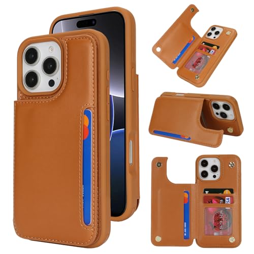 Coque iPhone 16 Pro Max portefeuille en cuir marron pour vos sorties