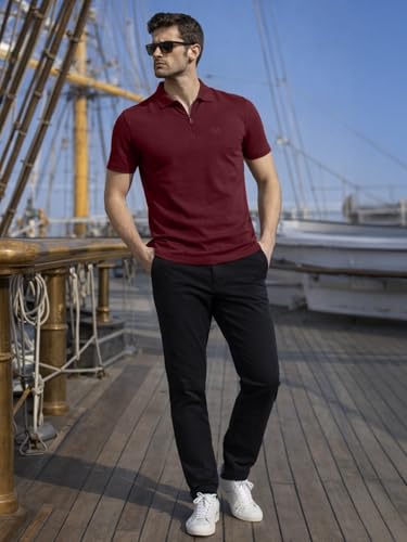 Image of Veirdo Men's Regular Fit Interlock Polo T-Shirt, Cotton Fabric, Half Sleeves,Stylish Collared Neck, Perfect for Casual and Office Wear, Soft, Comfortable (S-2XL)