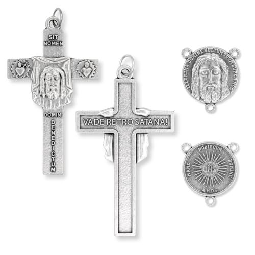 Caritas et Fides Italian Rosary Making Kit for 2 Rosaries - Catholic Rosary Crucifix and Center Set with 2 ¼” The Face of Christ Crucifixes and 1” Holy Face of Jesus/Shroud of Turin Centerpieces