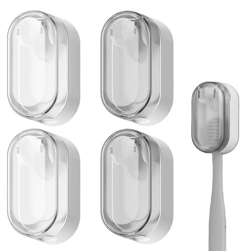 Lethra 4Packs Toothbrush Holder, Dustproof Electric Toothbrush Holder Wall Mounted, Toothbrush Heads Organizer with Self Adhesive Design Bathroom and Dormitory Storage Grey and White
