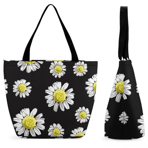 Sac à main marguerites noires blanches pour femme - Cabas à bandoulière aux finitions soignées