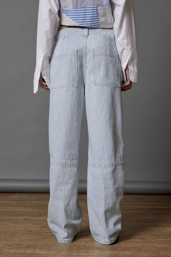 LifeShe Women Striped Baggy Barrel Jean Low Rise Straight Denim Pants Patch Pocket Barrel Trousers2