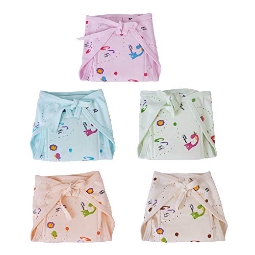 Image of Cotton Hosiery Washable & Reusable Adjustable Cloth Diaper With Insert Cushioned Padded Nappy Tying Langot For Babies- Pack of 5 Small (Multicolor)