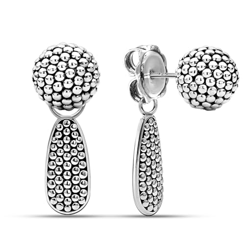LeCalla 925 Sterling Silver Small Caviar Drop Earring | Antique Small Drop Dangle Earrings for Women | Women's Unique Style Beaded Earrings | Silver Teardrop Earrings