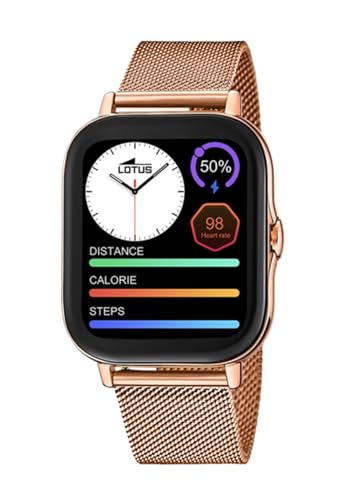 Lotus Damen Smartwatch aus Edelstahl in der Farbe Roségold mit einem Gehäusedurchmesser von 44,2mm, Wasserdichtigkeit: 1...