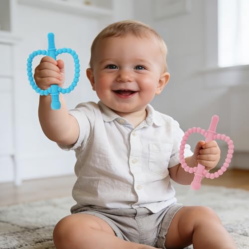 Image of Fu Store Hollow Teether Tube 2 Pack Apple Shape Chew Straw Sensory Toy for Infant Toddlers Silicone Tubes Teething Toys for Babies 0-6 0-12 0-36 Months Gifts Teething Relief Soothing Gums