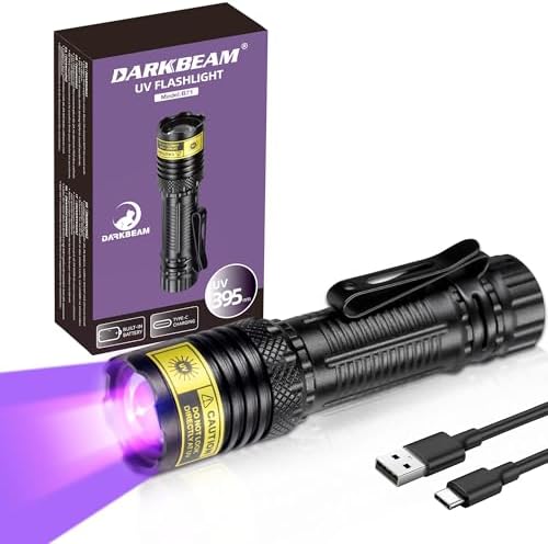 DARKBEAM 395nm UV Flashlight Black Light, Mini But Powerful Blacklight USB-C Rechargeable Focusable, Water Resistant Pet Urine Detector, Healing Resin