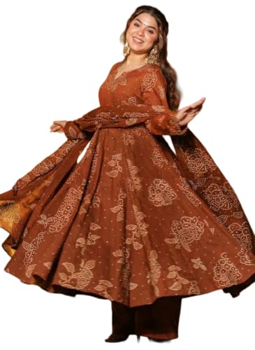 Image of ANNI Designer Women's Viscose Blend Umbrella Style Printed Kurta Palazzo with Dupatta | Stylish Kurta Set for Women | Elegant Palazzos & Dupatta Set | Traditional Ethnic Wear