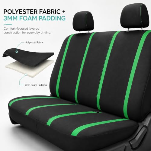 Image of FH Group Car Seat Covers Rear Set Cloth - Car Seat Covers with Removable Headrest,Universal Fit,Automotive SeatCovers,Washable Car SeatCover for SUV,Sedan,Van Green