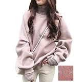 [1/2style] [ニブンノイチスタイル] トレーナー 無地 長袖 ハイ ネック 裏起毛 トップス プルオーバー ウィメン 可愛い ユッタリ 春物 秋物 冬物 レディース (JP, アルファベット, L, ピンク)