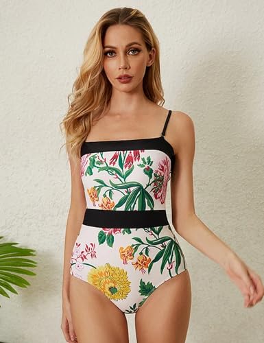 FLAXMAKER Strapless Swimsuit Lace Up Adjustable Animal Botanical Print Swimsuit and Skirt/Sarong4