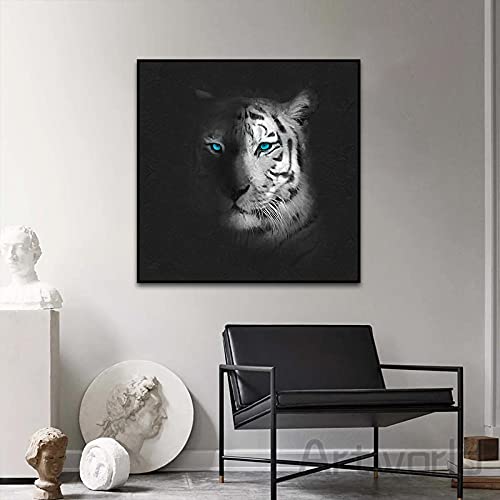 Animales modernos Tigre Pintura en lienzo Arte de la pared en blanco y negro Pósteres e impresiones Imagen abstracta Sala de estar Decoración para el hogar 60x60 cm Sin marco Cover