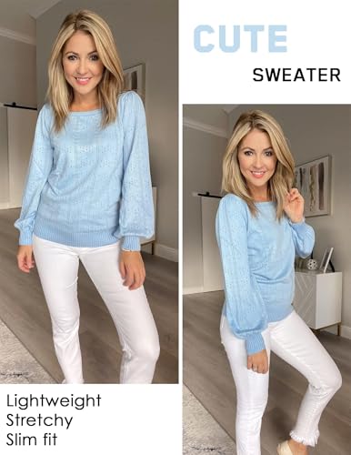 Image of HOTOUCH Sweaters for Women 2026 Fall Trendy Tops Casual Puff Sleeve Square Neck Cute Tunic Pullover Blouses XS-XXL