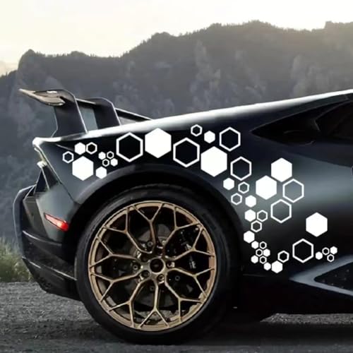 Image of 52 PCS Honeycomb Decals Vinyl Hexagonal Graphics Sticker Car Body Side Sticker Car Exterior Decor Accessories Universal for Truck, SUV, RV (White)