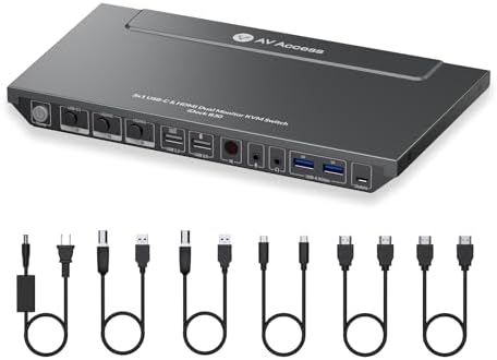 AV Access KVM Switch Dock for a Laptop and 2 Desktop PCs, Dual 4K Monitor USB C Docking Station, Type-C 65W Charging for Laptop, Ethernet, EDID, Hotkey Switch, HDMI, 4K@60Hz, 1080P