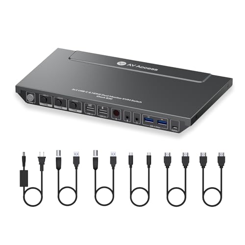 Image of AV Access KVM Switch Docking Station for a Laptop and 2 Desktop PCs Dual 4K | Type-C 65W Charging for Laptop, Ethernet, EDID, Hotkey Switch, HDMI, 4K@60Hz, 1080P@240Hz, USB 3.0