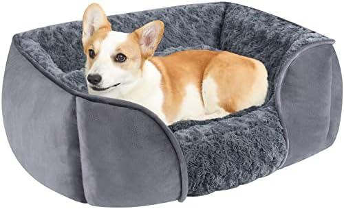 YAEM Dog Beds for Large Dogs, Swirl Rose Velvet Large Dog Bed, Removable Cushion Calming Dog Sofa Beds, Anti-Anxiety Machine Washable Anti-Slip Dog Beds Cat Beds, Dark Grey - L (30"x24"x8")