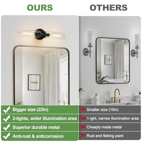 Image of Indoi Matte Black Wall Sconces, Hardwired Bathroom Sconces Wall Lighting with Clear Glass, Modern Sconces Wall Light fixtures for Bathroom Mirror Living Room Hallway Bedroom