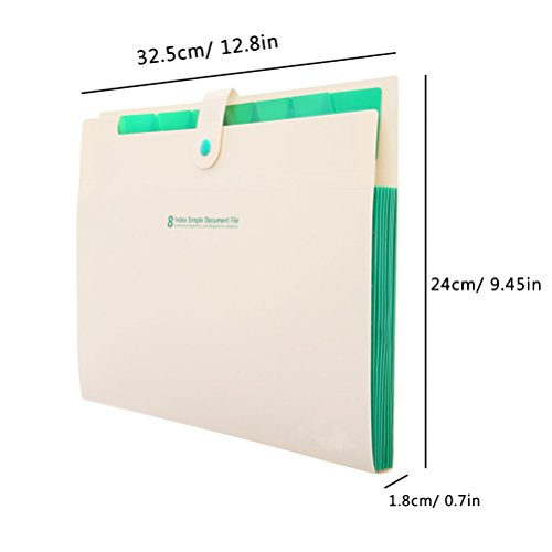 Pocket File Organizer, iToolai Plastic Accordion File Folder Letter Size with Fastener,Beige/Green