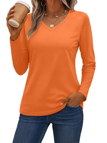 SMENG Women's V Neck T Shirts, Orange, Size L