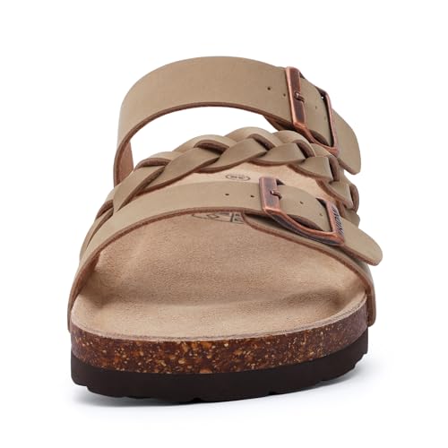 Image of KIDMI Women's Cork Footbed Sandals with Arch Support Comfortable Slip-On Slide Sandals With Adjustable Buckle for Summer