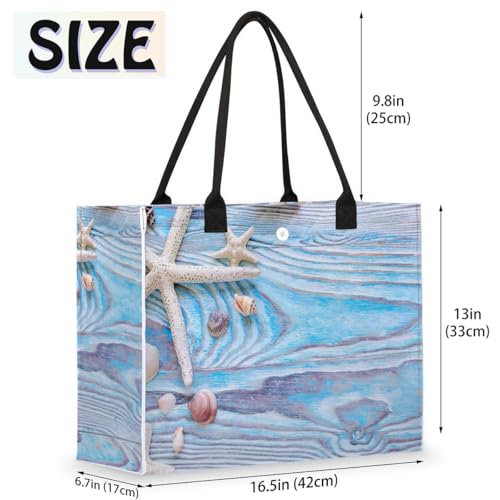 Summer Shells Star Wooden Tote Bag for Women Large Beach Bag Reusable Tote Bags for Work Travel Beach Shopping2