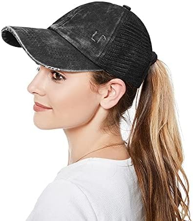 Criss Cross Hat Washed Distressed Baseball Cap Ponytail Hat High Messy Bun Ponycap for Women - Image 7