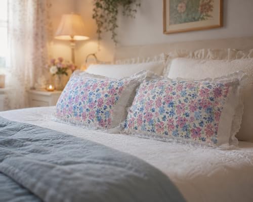 Image of VHC 100% Cotton Lace Pillow Cover /Case Set (Pack of 2)-Maroon (Serenity)