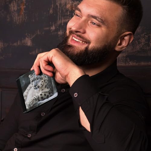 Men And Women Wallets Bifold Leather Pocket Wallet Ladies Mini Short Purse, Snow Leopard Printed Leather Passcase Security PU Wallet4