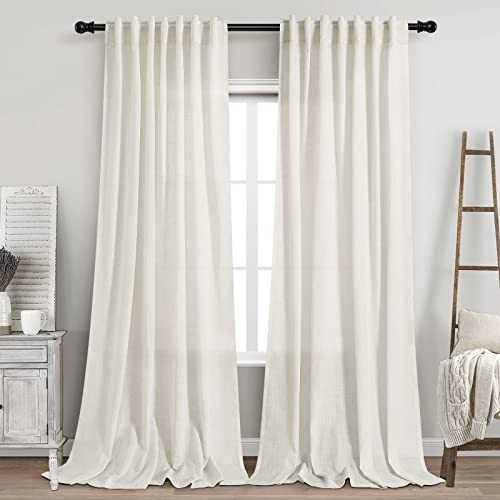 2 Panels Set Cream Linen Curtains 108 inches Long