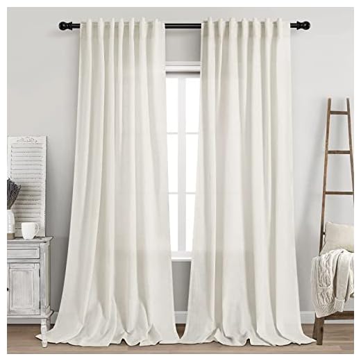 2 Panels Set Cream Linen Curtains 108 inches Long