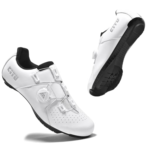 PENXZT Fahrradschuhe Herren Mountainbike Schuhe Damen MTB Radsportschuhe kompatibel mit SPD 2 Schrauben mit Cleats Outdoor-Radschuhe Fahrrad Spin Schuhe,Weiß,41 EU