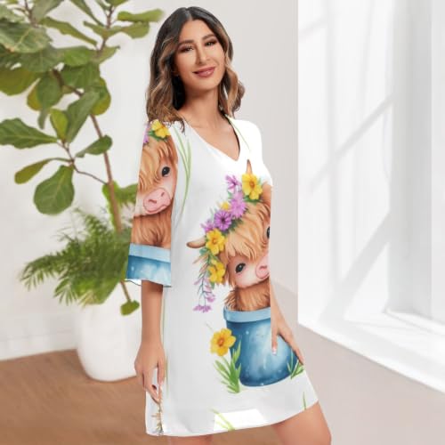 Robe en mousseline vache Highland ample et légère style rustique - 3