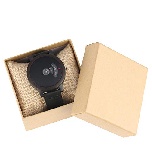 Kreative Damenuhren Plattenspieler Design Zifferblatt Ebenholz/Rot/Braun Herren Holzuhren Echtes Lederband Unisex Quarz Holzuhr, rot