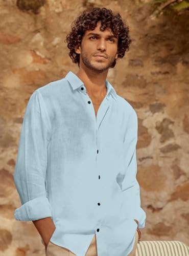 Image of Men's Long Sleeve Linen Shirt, Button Down, Casual Collared, Full Sleeve Shirt