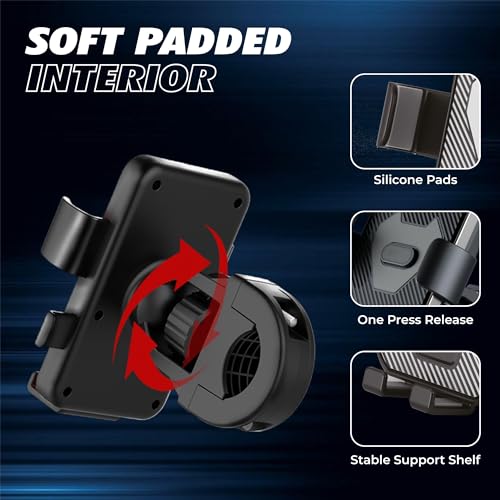Image of Kratos Mobile Holder for Bike with One-Touch Lock, 360 Rotating Adjustable Phone Mount for Bike Handlebar, Heavy Duty Shockproof Mobile Stand for Motorcycles, Universal Anti-Slip Bike Mobile Holder