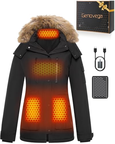 Women Puffer Graphene Heated Jacket Rechargeable Battery Pack Charger Included
