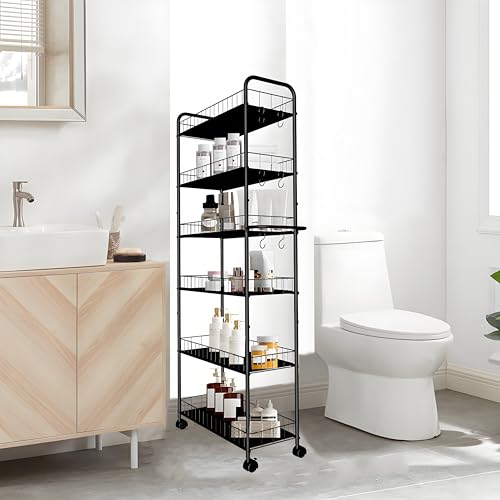 Seadasyoon 10in 6 Tier Slim Rolling Cart with Wheels, Narrow Space Shelving Unit with Handle, Metal Wire Mobile Organiser Rack for Kitchen Bathroom Office Laundry - Image 8