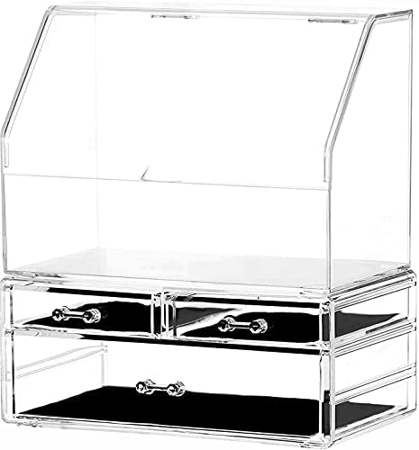 Cq acrylic Makeup Organizer with 3 Drawers -Clear Plastic Skincare and Cosmetic Storage for Vanity Countertop,Dresser Top Organizer for Beauty Products,Cologne Perfume-Bathroom Countertop Organization