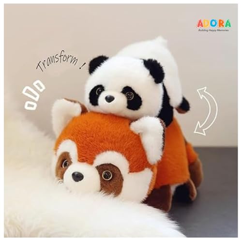 Image of ADORA Cute Flippable Plush Panda to Raccoon Reversible Soft Toy 30 cm | 2-in-1 Flip Stuffed Animal | Ultra Soft Plush Toy for Kids & Adults, Hugging & Home Decor Plush (White & Orange)