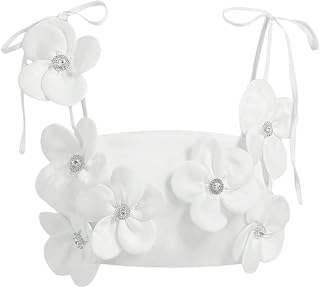 Women's 3D Floral Cami Crop Tops Tie Shoulder Spaghetti Strap Summer Tops Camisole