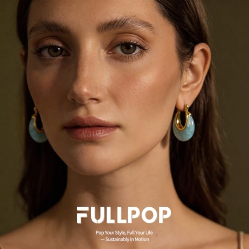 Image of Fullpop Vintage Earrings for Women, Chunky 14K Gold Plated Resin Hoop Earrings Lightweight Hollow Drop Earrings Hypoallergenic Earrings for Women Vintage Anthropologie Jewelry Gifts for Women