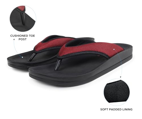Image of AEROTHOTIC Comfortable Flip Flops for Women with Arch Support Soft Padded Mesh Straps with Breathable Footbed Slip On Footwear Indoor Outdoor Travel Beach walking Sandals Women