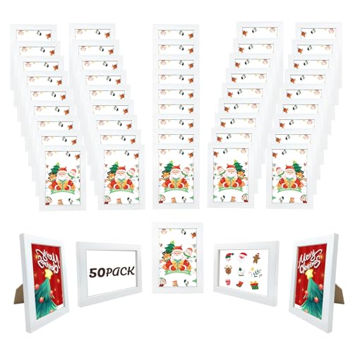 YOUKE OLA Set of 50 Picture Frame Bulk Photo Frames Wall Mounting Simple Photo Frames Multi Picture Frames for Wall or Tabletop Fits 4x6 White