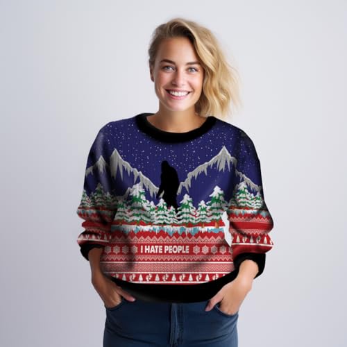 Bigfoot Sweatshirt for Women, Sasquatch Ugly Christmas Sweater Mens Funny Xmas Bigfoot Shirts (HN-SW09)3